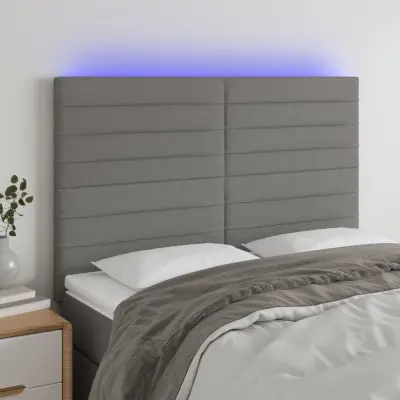The Living Store LED posteljno vzglavje temno sivo 144x5x118/128 cm blago - LED Vzglavje