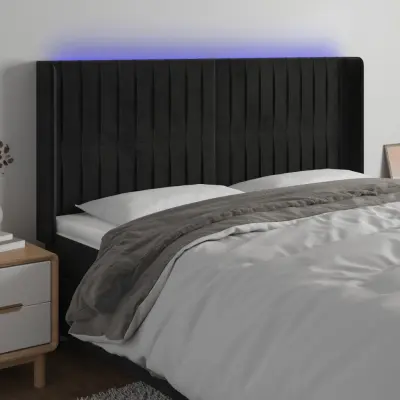 The Living Store LED posteljno vzglavje črno 183x16x118/128 cm žamet - LED Vzglavje