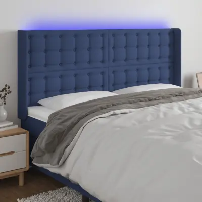 The Living Store LED posteljno vzglavje modro 183x16x118/128 cm blago - LED Vzglavje