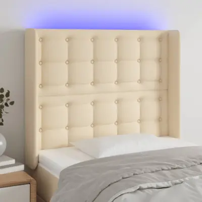 The Living Store LED posteljno vzglavje krem 93x16x118/128 cm blago - LED Vzglavje