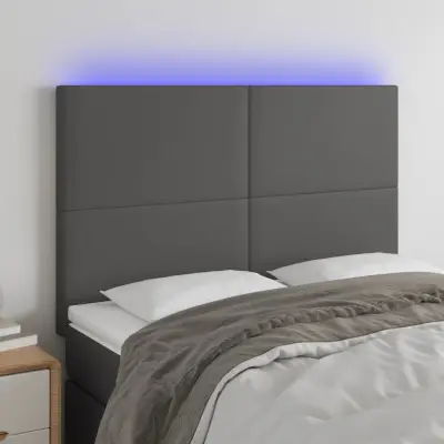 The Living Store LED posteljno vzglavje sivo 144x5x118/128 cm umetno usnje - LED Vzglavje
