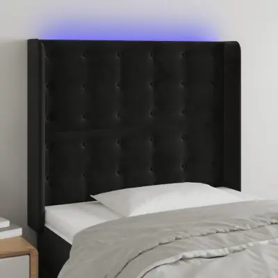 The Living Store LED posteljno vzglavje črno 83x16x118/128 cm žamet - LED Vzglavje