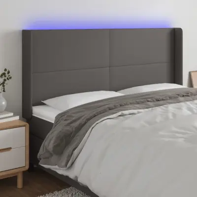 The Living Store LED posteljno vzglavje sivo 183x16x118/128 cm umetno usnje - LED Vzglavje