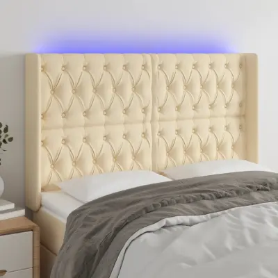 The Living Store LED posteljno vzglavje krem 163x16x118/128 cm blago - LED Vzglavje