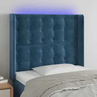 The Living Store LED posteljno vzglavje temno modro 83x16x118/128 cm žamet - LED Vzglavje