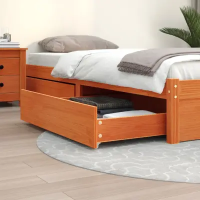 The Living Store Predal za posteljo 2 kosa voščeno rjava trdna borovina - Posteljni Predal