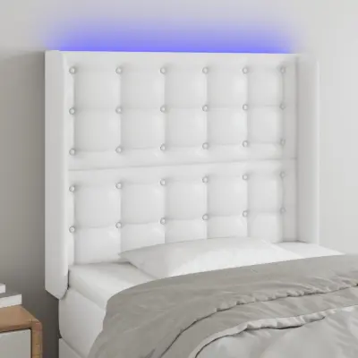 The Living Store LED posteljno vzglavje belo 83x16x118/128 cm umetno usnje - LED Vzglavje