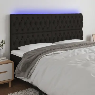 The Living Store LED posteljno vzglavje črno 180x7x118/128 cm blago - LED Vzglavje