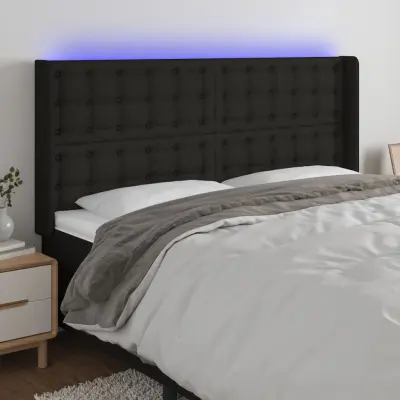 The Living Store LED posteljno vzglavje črno 183x16x118/128 cm blago - LED Vzglavje