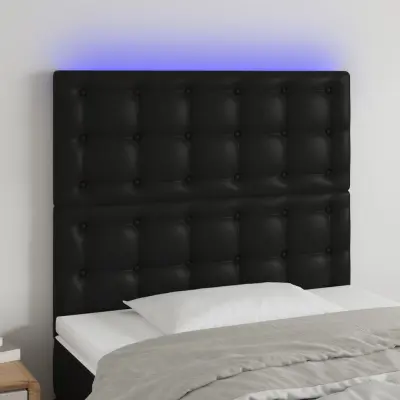The Living Store LED posteljno vzglavje črno 90x5x118/128 cm umetno usnje - LED Vzglavje
