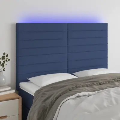 The Living Store LED posteljno vzglavje modro 144x5x118/128 cm blago - LED Vzglavje