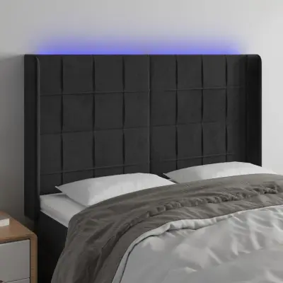 The Living Store LED posteljno vzglavje črno 147x16x118/128 cm žamet - LED Vzglavje