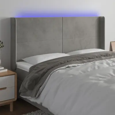 The Living Store LED posteljno vzglavje svetlo sivo 203x16x118/128 cm žamet - LED Vzglavje