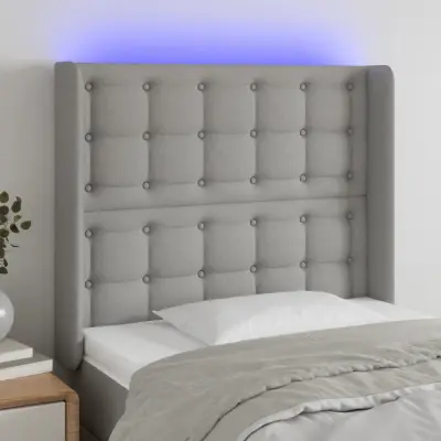 The Living Store LED posteljno vzglavje svetlo sivo 93x16x118/128 cm blago - LED Vzglavje