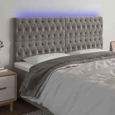 The Living Store LED posteljno vzglavje svetlo sivo 200x7x118/128 cm žamet - LED Vzglavje
