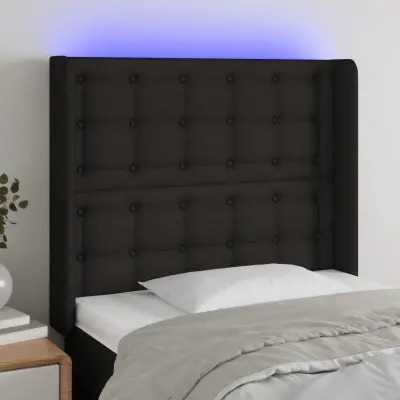 The Living Store LED posteljno vzglavje črno 93x16x118/128 cm blago - LED Vzglavje