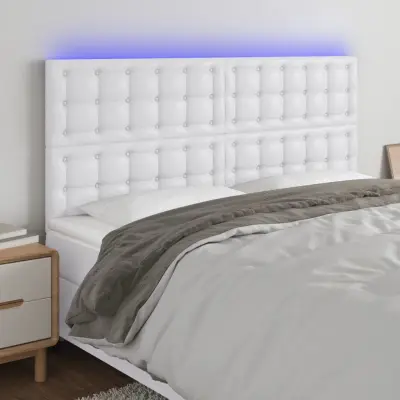 The Living Store LED posteljno vzglavje belo 160x5x118/128 cm umetno usnje - LED Vzglavje