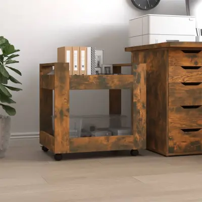 The Living Store Voziček za pisalno mizo dimljeni hrast 60x45x60 cm inž. les - Voziček Za Pisalno Mizo