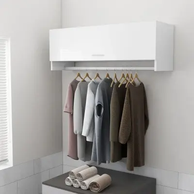 The Living Store Garderobna omara visok sijaj bela 100x32,5x35 cm iverna pl. - Garderobna Omara