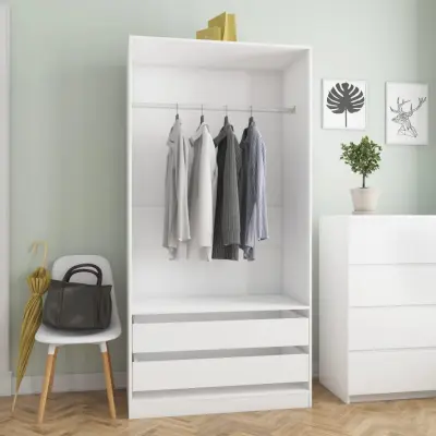 The Living Store Garderobna omara bela 100x50x200 cm iverna plošča - Garderobna Omara