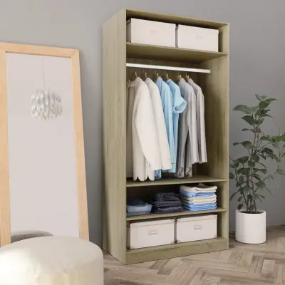 The Living Store Garderobna omara sonoma hrast 100x50x200 cm iverna plošča - Garderobna Omara