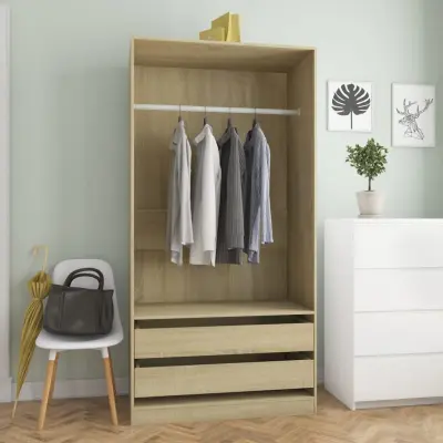 The Living Store Garderobna omara sonoma hrast 100x50x200 cm iverna plošča - Garderobna Omara