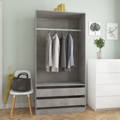 The Living Store Garderobna omara betonsko siva 100x50x200 cm iverna plošča - Garderobna Omara