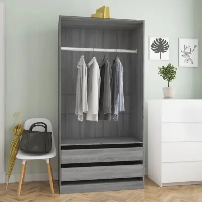 The Living Store Garderobna omara siva sonoma 100x50x200 cm inženirski les - Garderobna Omara