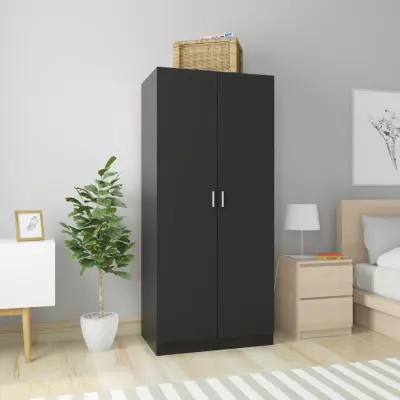 The Living Store Garderobna omara črna 80x52x180 cm iverna plošča - Garderobna Omara