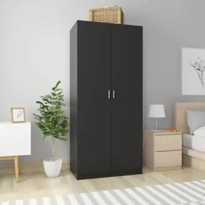 The Living Store Garderobna omara črna 90x52x200 cm iverna plošča - Garderobna Omara