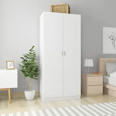 The Living Store Garderobna omara visok sijaj bela 90x52x200 cm iverna plošča - Garderobna Omara