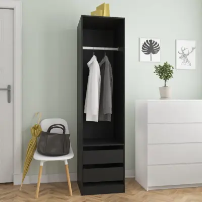 The Living Store Garderobna omara s predali črna 50x50x200 cm iverna plošča - Garderobna Omara
