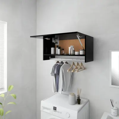 The Living Store Garderobna omara črna 70x32,5x35 cm iverna plošča - Garderobna Omarica