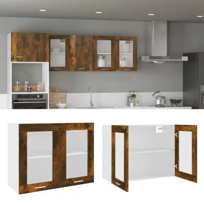 The Living Store Steklena viseča omarica dimljeni hrast 80x31x60 cm konstr. les - Steklena Viseča Omarica