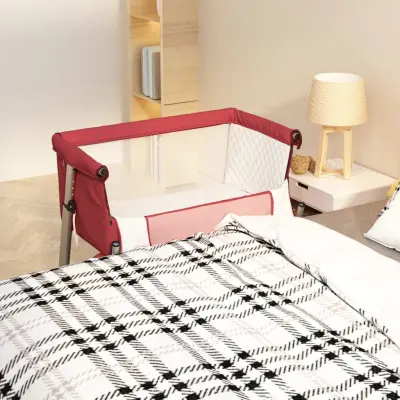 The Living Store Otroška posteljica z vzmetnico rdeča lanena tkanina - Otroška Posteljica Z Vzmetnico