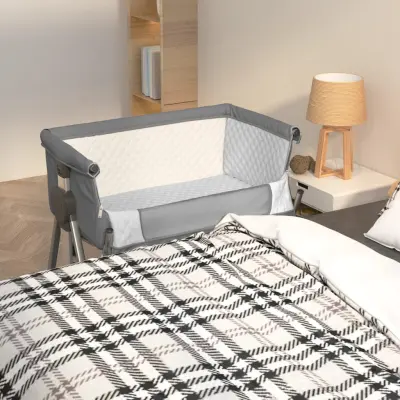 The Living Store Otroška posteljica z vzmetnico temno siva lanena tkanina - Otroška Posteljica Z Vzmetnico