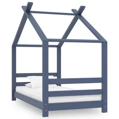 The Living Store Otroški posteljni okvir siv iz trdne borovine 70x140 cm - Otroški Posteljni Okvir