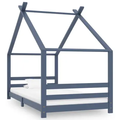 The Living Store Otroški posteljni okvir siv iz trdne borovine 90x200 cm - Otroški Posteljni Okvir