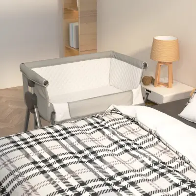 The Living Store Otroška posteljica z vzmetnico svetlo siva lanena tkanina - Otroška Posteljica Z Vzmetnico
