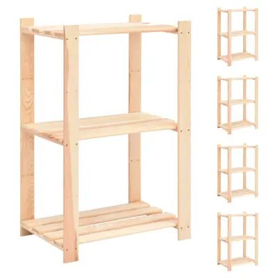vidaXL Stojalo 3-nadstropno 5 kosov 60x38x90 cm trdna borovina 150 kg