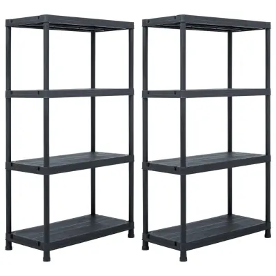 vidaXL Stojala s policami 2 kosa plastika 60x30x138 cm črna