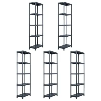 vidaXL Stojala s policami 5 kosov plastika 125 kg 60x30x180 cm črna