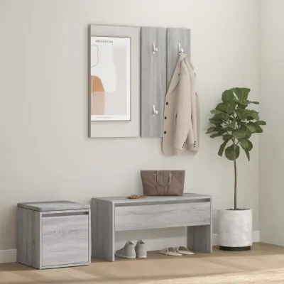 The Living Store Komplet pohištva za predsobo siv sonoma inženirski les - Komplet Pohištva Za Predsobo