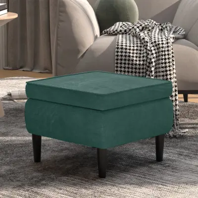 The Living Store Stolček z lesenimi nogami temno zelen žamet - Stolček
