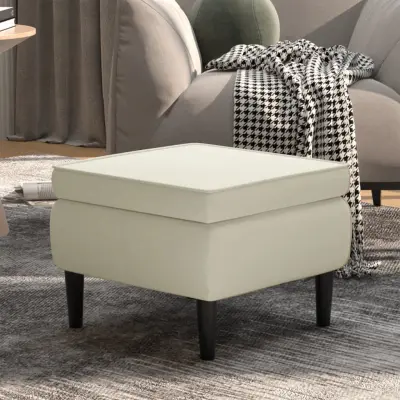 The Living Store Stolček z lesenimi nogami krem žamet - Stolček