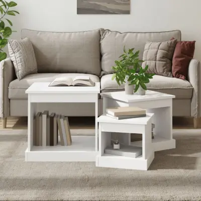 The Living Store Klubske mizice 3 kosi bela inženirski les - Klubska Mizica