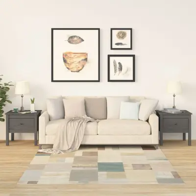 The Living Store Stranske mizice 2 kosa sive 50x50x49 cm trdna borovina - Stranska Mizica