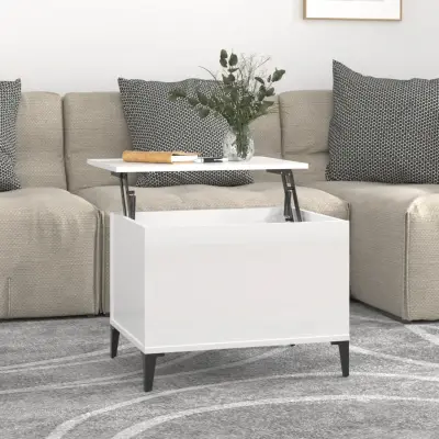 The Living Store Klubska mizica visok sijaj bela 60x44,5x45 cm inženirski les - Klubska Mizica