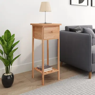 The Living Store Stranska mizica s predalom 25x25x60 cm trdna orehovina - Stranska Mizica S Predalom
