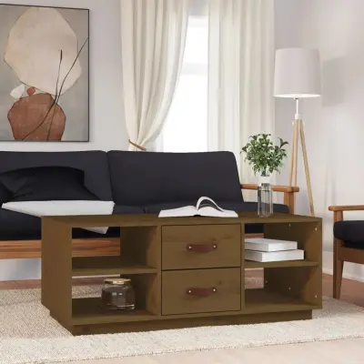 The Living Store Klubska mizica medeno rjava 100x50x41 cm trdna borovina - Klubska Mizica
